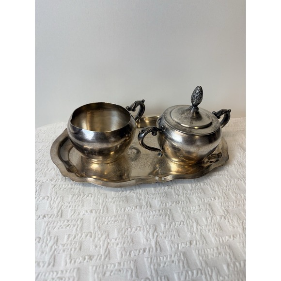 Other - Vintage Silver toned Cream‎ & Sugar With Tray (not Stamped)